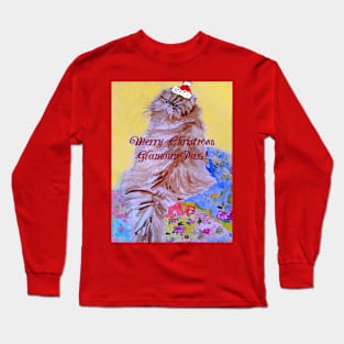 Merry Christmas Glamour Puss! Patchwork Quilt and Cat Watercolour Long Sleeve T-Shirt